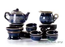 Набор посуды для чайной церемонии в подарочной коробке из дерева из 9 предметов: шесть пиал по 32 мл # 23104 керамика сито гундаобэй 176 мл чайник 254 мл