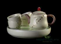 Дорожный набор посуды для чайной церемонии # 23171 керамика: чайная доска четыре пиалы по 55 мл чайник 220 мл сумка softcase хлопок с застежками